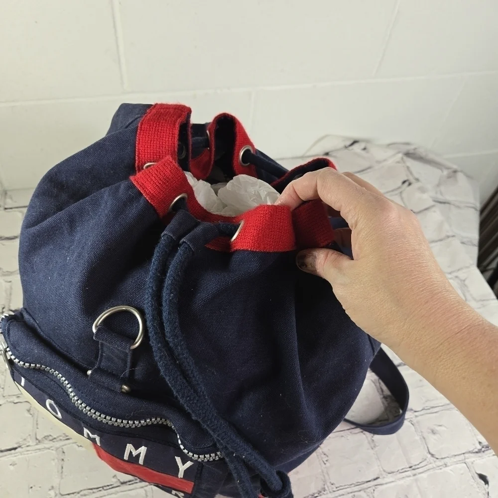 Vtg 90s y2k Tommy Hilfiger spell out drawstring backpack